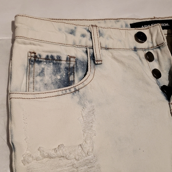 ASHLEY MASON/NORDSTROM New Denim Mini Jean Skirt Frayed Distressed NWT Women🎉HP - Picture 6 of 16